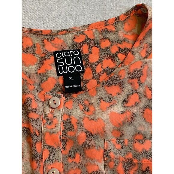 Clara Sun Woo Tunic Animal Print 3/4 Sleeves Boxy Relaxed Button Front Size XL - Picture 10 of 10
